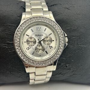 Style & Co. Women's Silver-Tone Crystal Round Quartz Watch Working New Battery